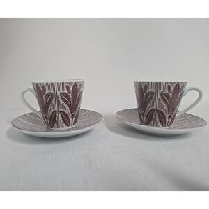 English Home Tulipe Burgundy Espresso Cups Saucers Set of 2 Turkish Coffee